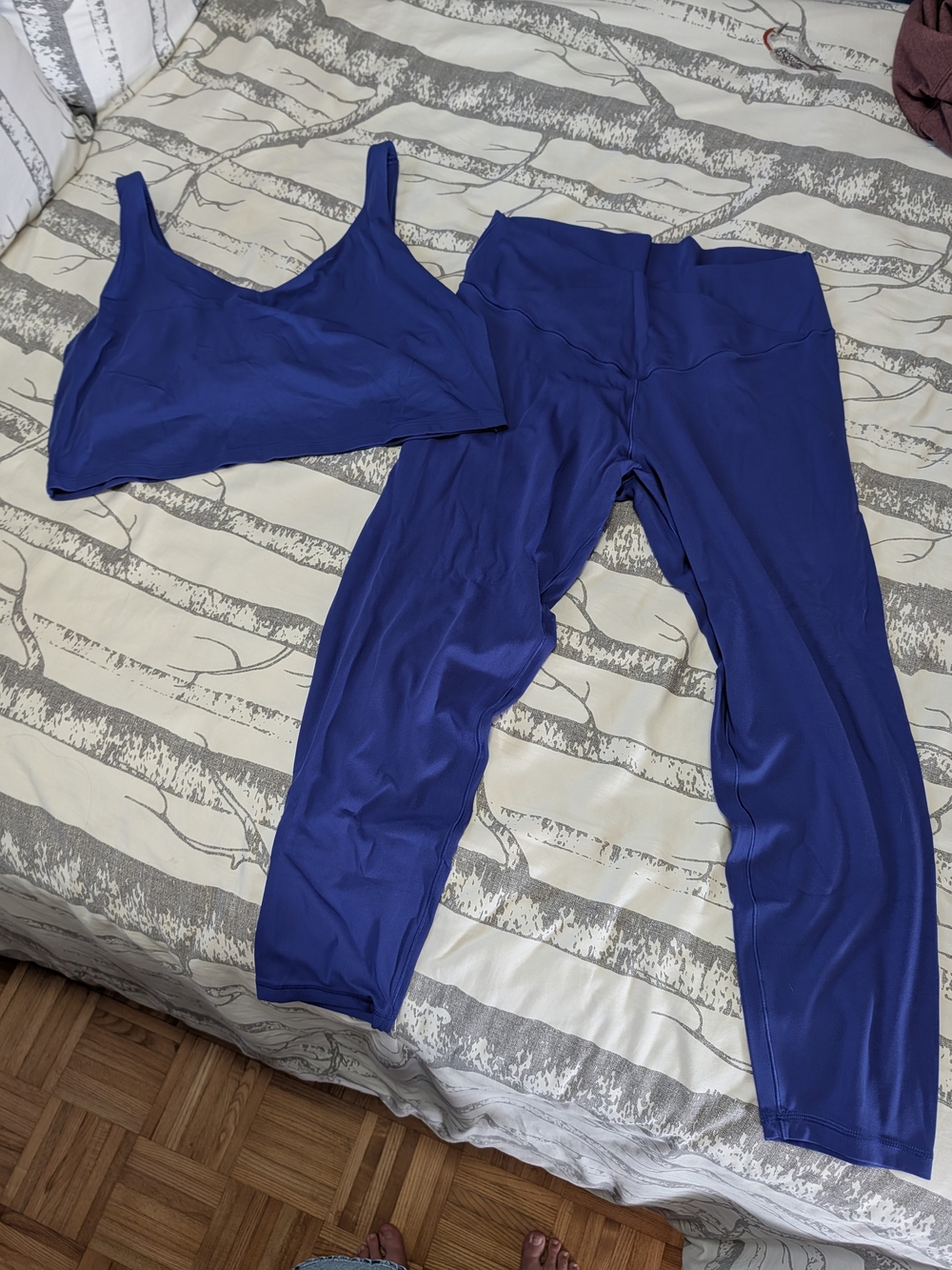 aerie Deep Blue High-Waist Leggings and Matching Crop Tank Set